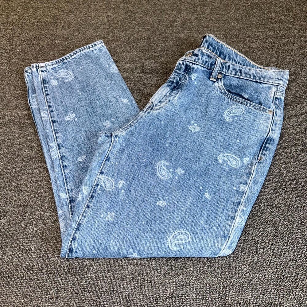 Gap Jeans Womens 29 Blue Denim Paisley Print Light Wash Mid Rise Straight Leg
